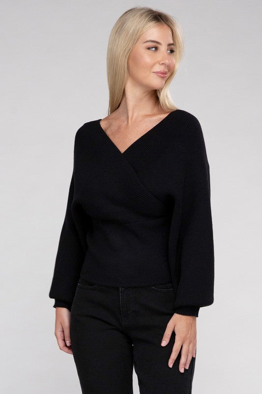 Viscose Cross Wrap Pullover Sweater-Teresa&#39;s Fashionista LLC