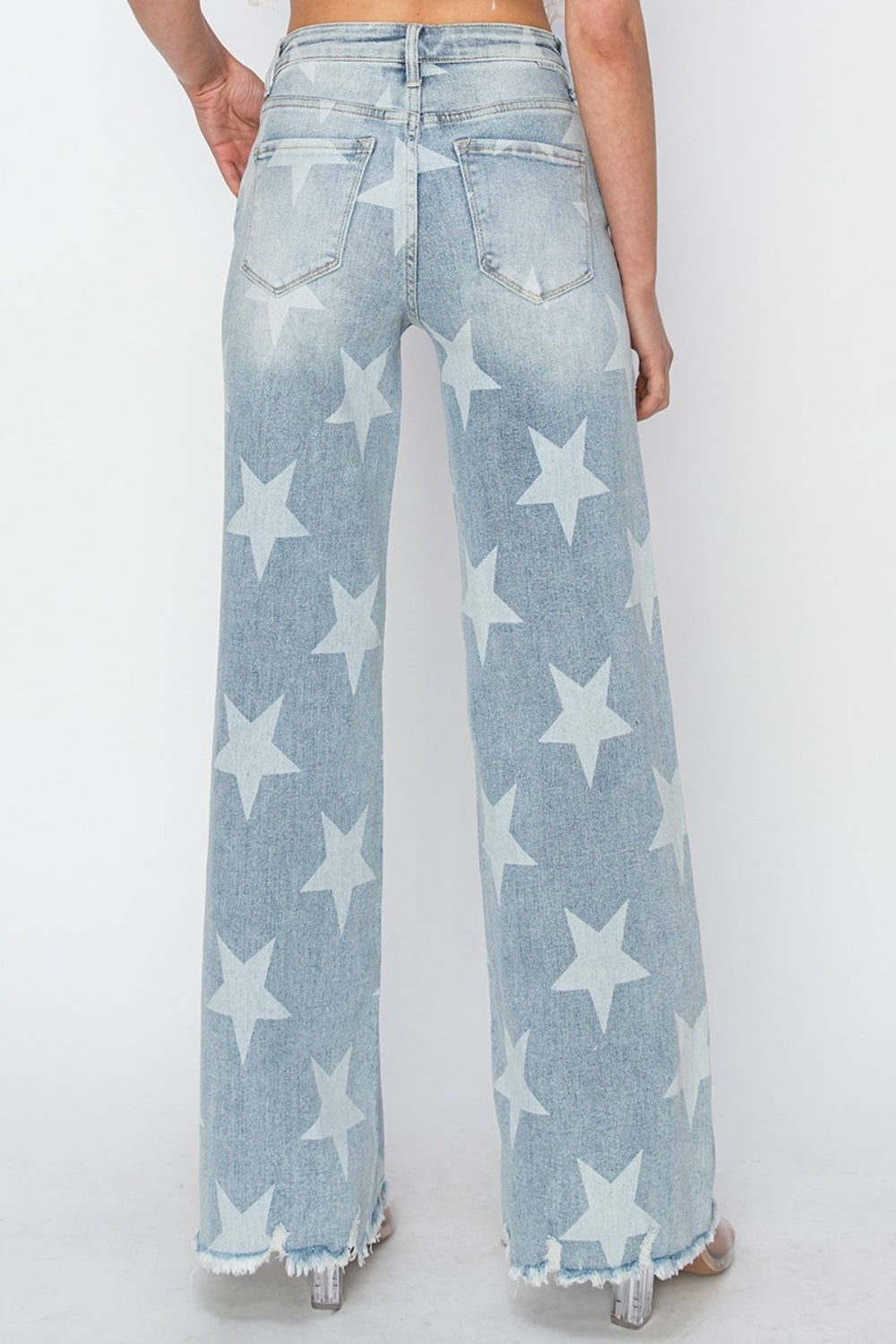 RISEN Full Size Raw Hem Star Wide Leg Jeans-Teresa&#39;s Fashionista LLC