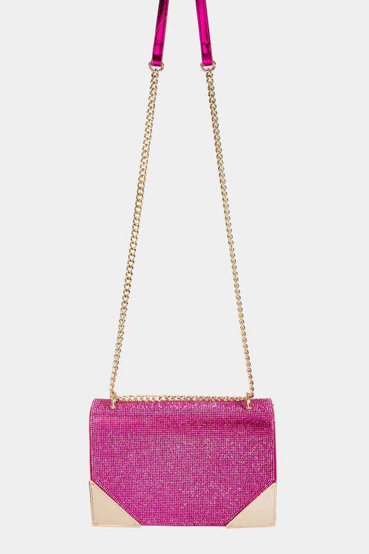 Fame Rhinestone Studded Rectangle Crossbody Bag-Teresa&#39;s Fashionista LLC