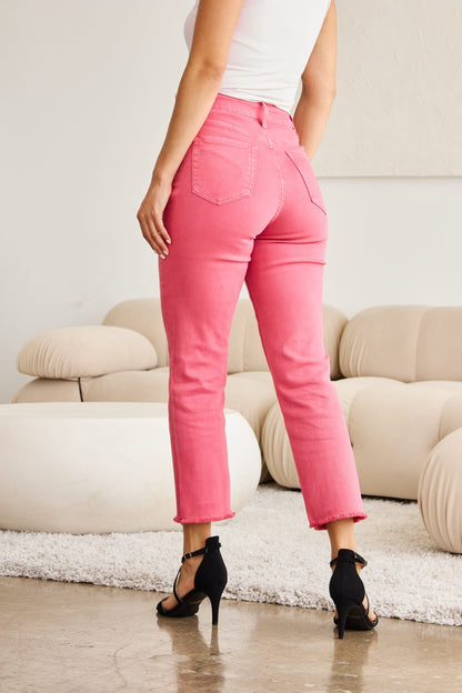 RFM Crop Dylan Full Size Tummy Control High Waist Raw Hem Jeans-Teresa&#39;s Fashionista LLC