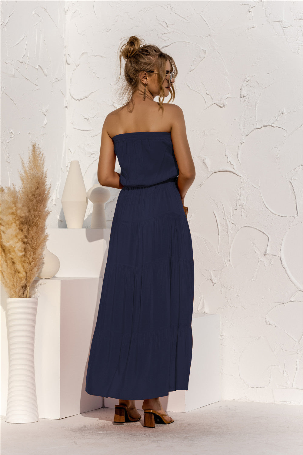 Strapless Tie Waist Tiered Maxi Dress-Teresa&#39;s Fashionista LLC