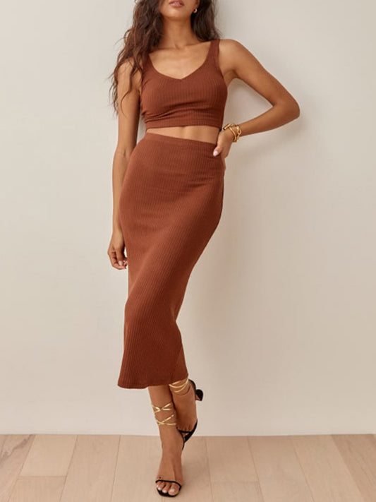 Wide Strap Top and High Waist Skirt Set-Teresa&#39;s Fashionista LLC