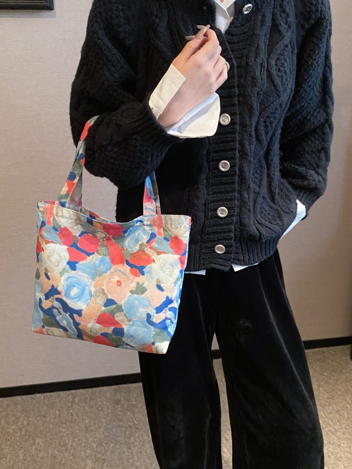 Printed Canvas Handbag with Zipper-Teresa&#39;s Fashionista LLC