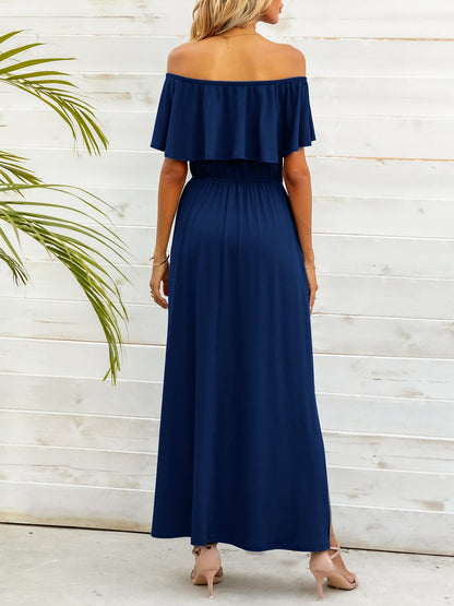 Off-Shoulder Slit Maxi Dress-Teresa&#39;s Fashionista LLC