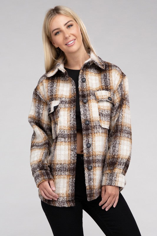 Cozy Plaid Flannel Shacket-Teresa&#39;s Fashionista LLC