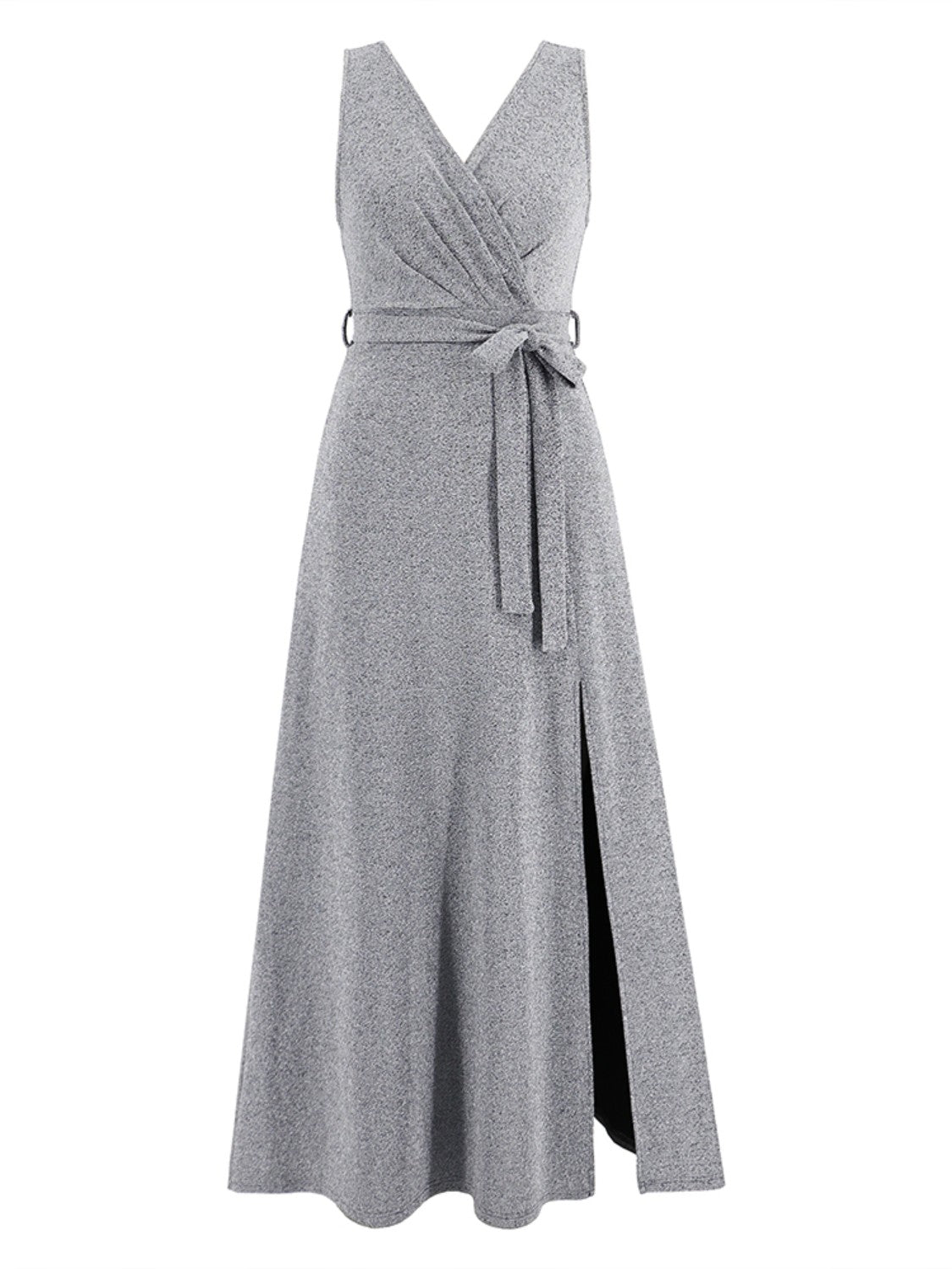 Slit Surplice Tie Waist Sleeveless Dress-Teresa&#39;s Fashionista LLC