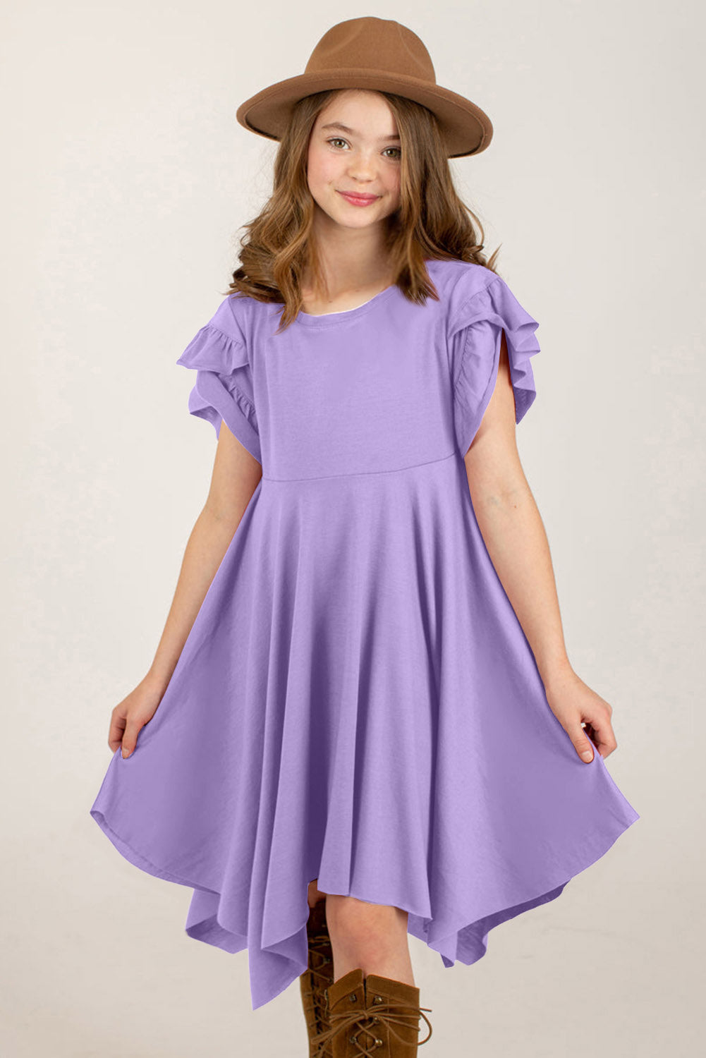 Round Neck Petal Sleeve Dress-Teresa&#39;s Fashionista LLC