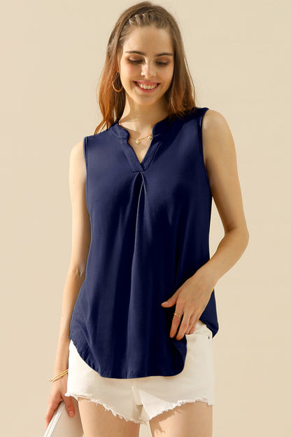 Ninexis Full Size Notched Sleeveless Top-Teresa&#39;s Fashionista LLC