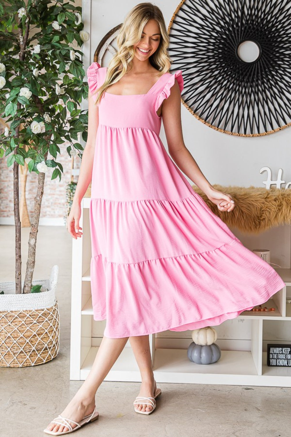 Reborn J Ruffled Sleeveless Tiered Midi Dress-Teresa&#39;s Fashionista LLC