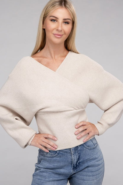 Viscose Cross Wrap Pullover Sweater-Teresa&#39;s Fashionista LLC