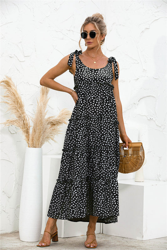 Polka Dot Adjustable Straps Tiered Dress - Teresa's Fashionista LLC