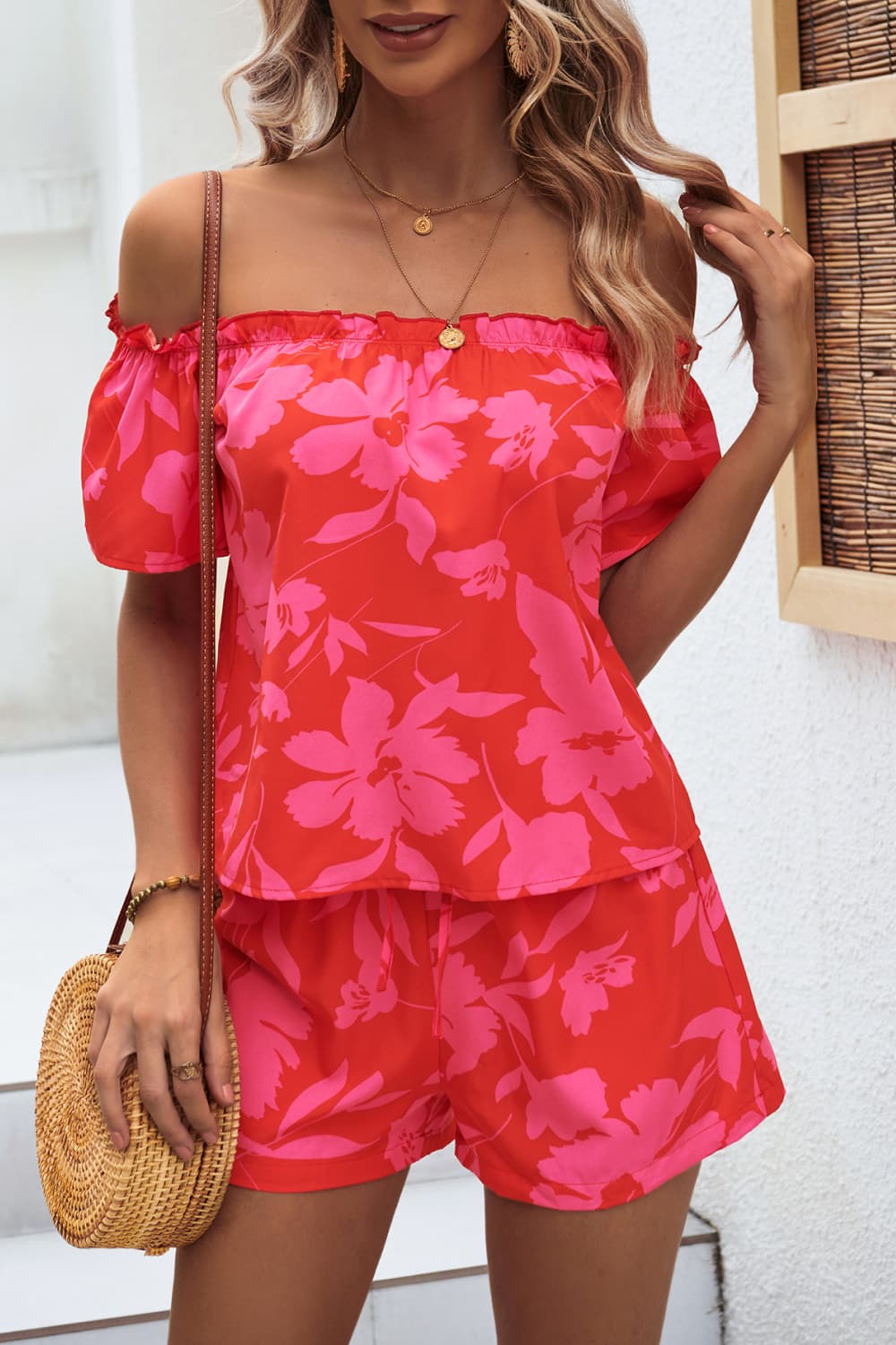 Floral Off-Shoulder Top and Shorts Set-Teresa&#39;s Fashionista LLC