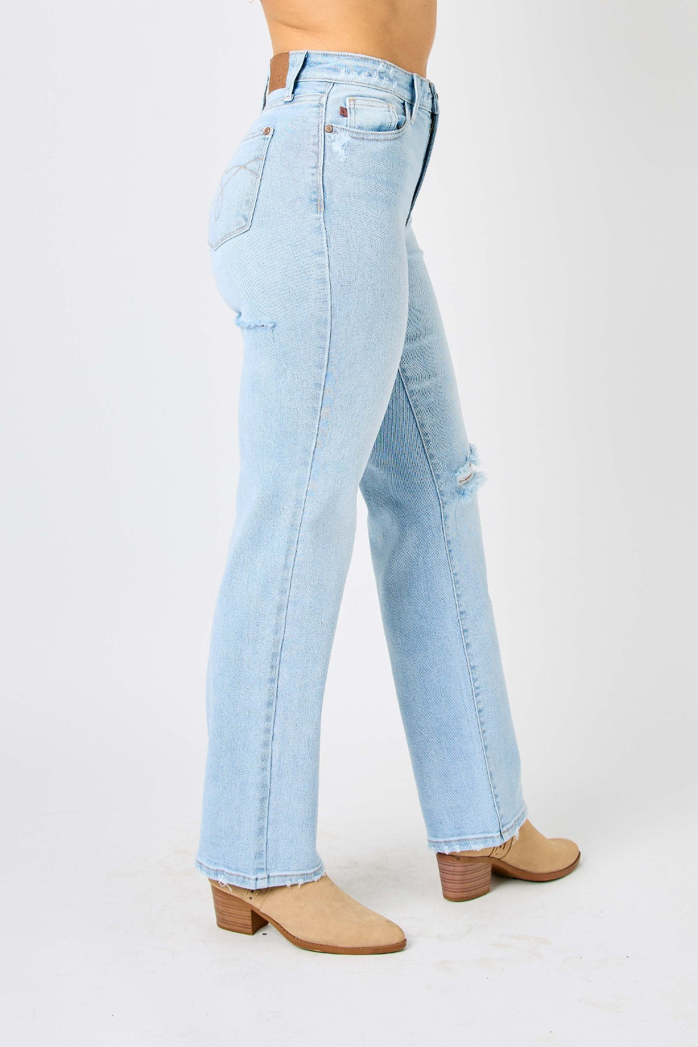 Judy Blue Full Size High Waist Distressed Straight Jeans-Teresa&#39;s Fashionista LLC