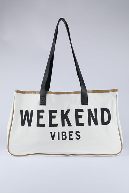 White WEEKEND VIBES Canvas Tote-Teresa&#39;s Fashionista LLC