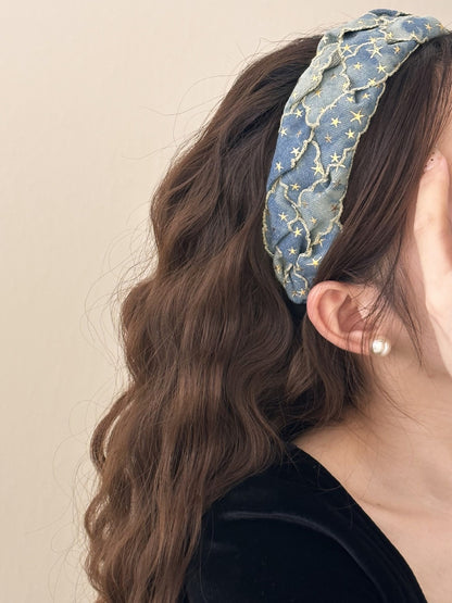 Star Braided Wide Denim Headband