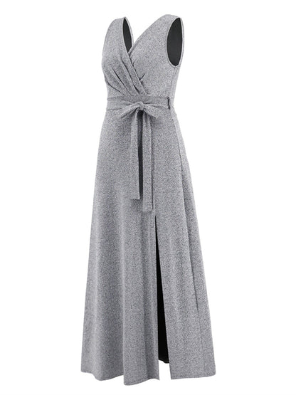 Slit Surplice Tie Waist Sleeveless Dress-Teresa&#39;s Fashionista LLC