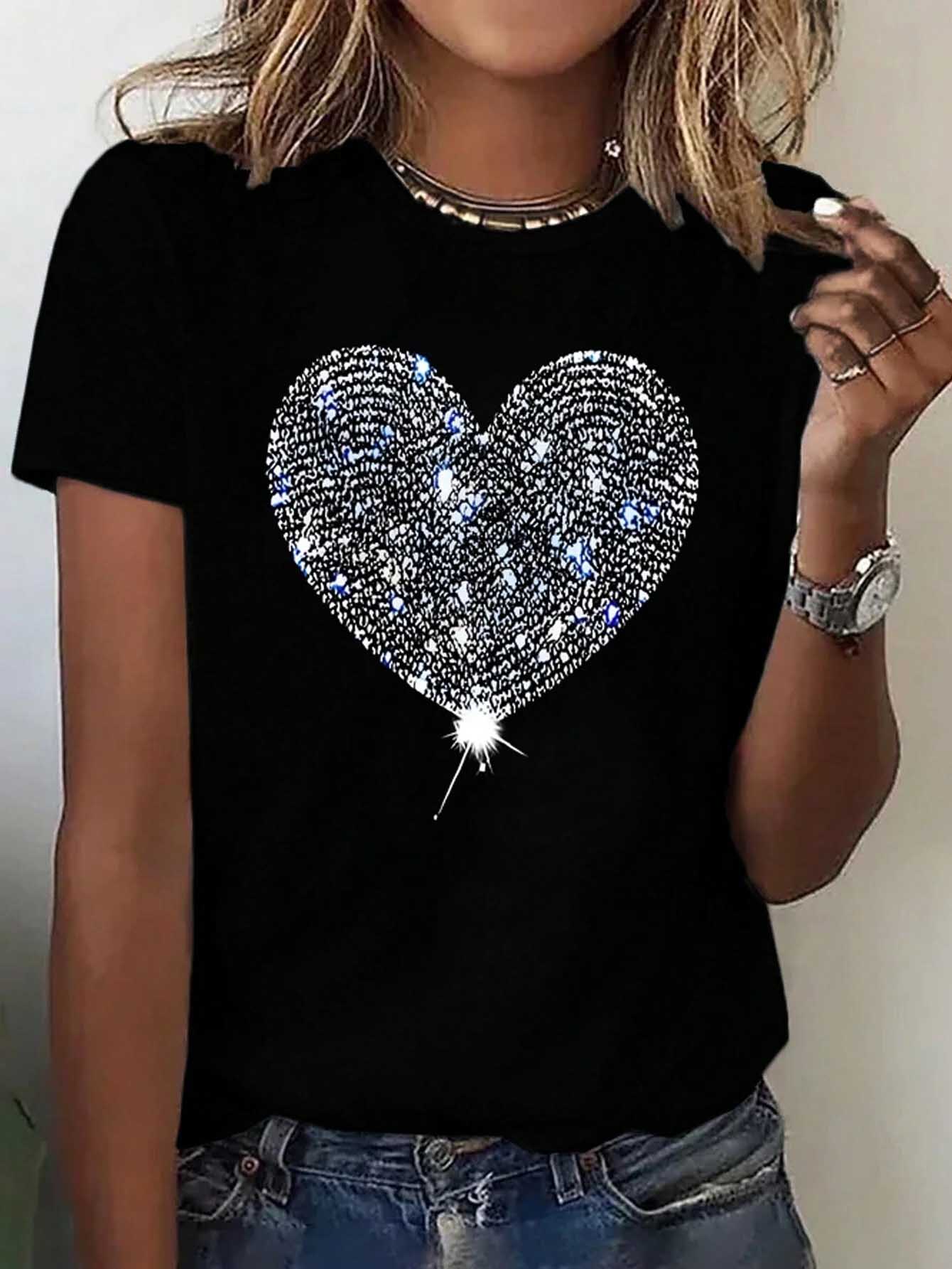 Heart Graphic Round Neck Short Sleeve T-Shirt-Teresa&#39;s Fashionista LLC