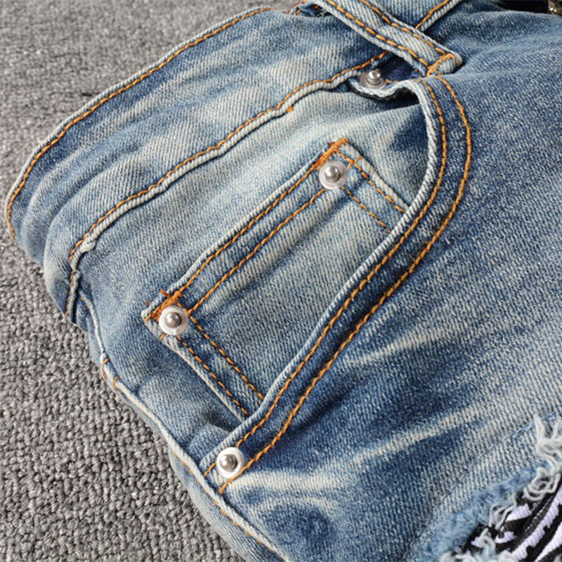 Fashion Men's Knee Hole Patch Jeans-Teresa&#39;s Fashionista LLC