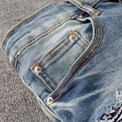 Fashion Men's Knee Hole Patch Jeans-Teresa&#39;s Fashionista LLC