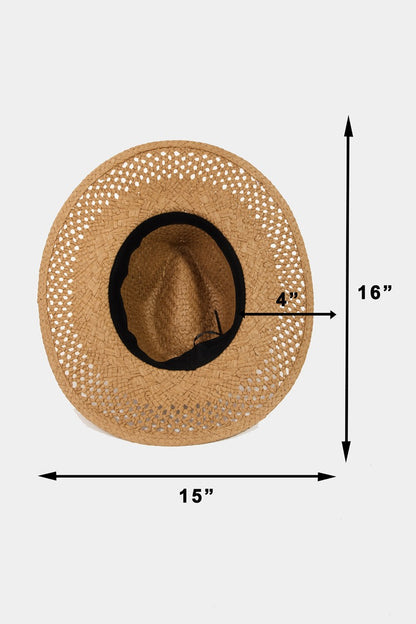 Fame Basket Weave Straw Sun Hat-Teresa&#39;s Fashionista LLC