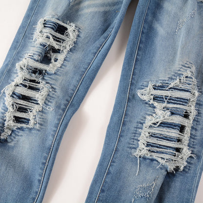 Men's Trendy Brand Frayed Denim Patch-Teresa&#39;s Fashionista LLC