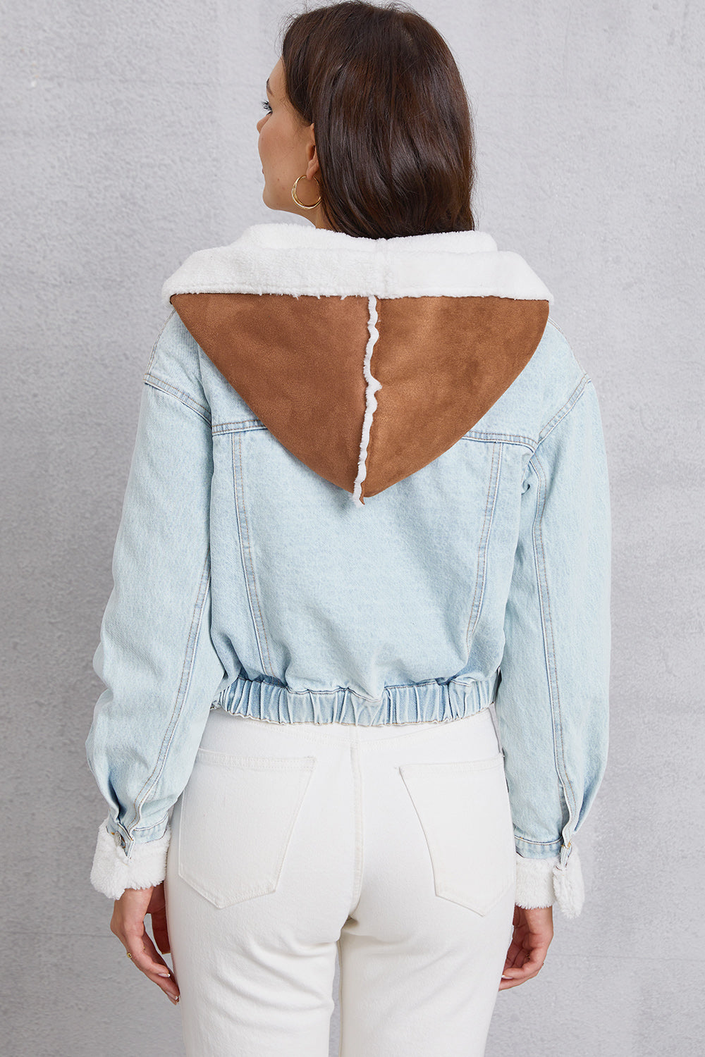 Contrast Raw Hem Hooded Denim Jacket-Teresa&#39;s Fashionista LLC