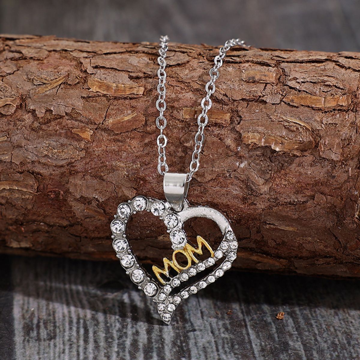 Alloy Inlaid Zircon Heart Pendant Necklace-Teresa&#39;s Fashionista LLC