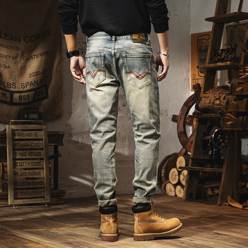 Vintage Distressed Jeans For Men's Slim Fit-Teresa&#39;s Fashionista LLC