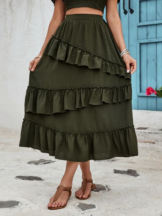 Ruffled Elastic Waist Midi Skirt-Teresa&#39;s Fashionista LLC