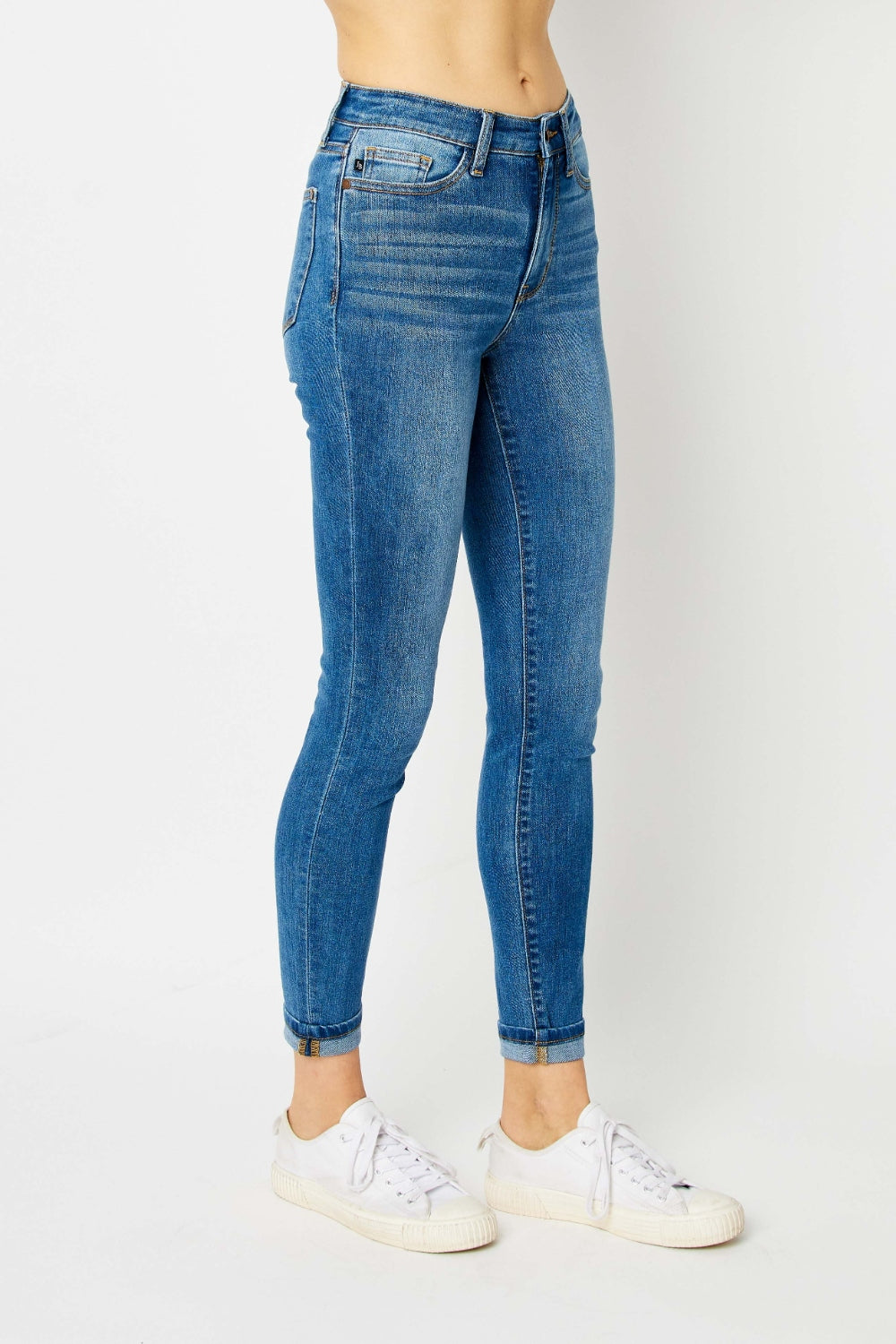 Judy Blue Full Size Cuffed Hem Skinny Jeans-Teresa&#39;s Fashionista LLC