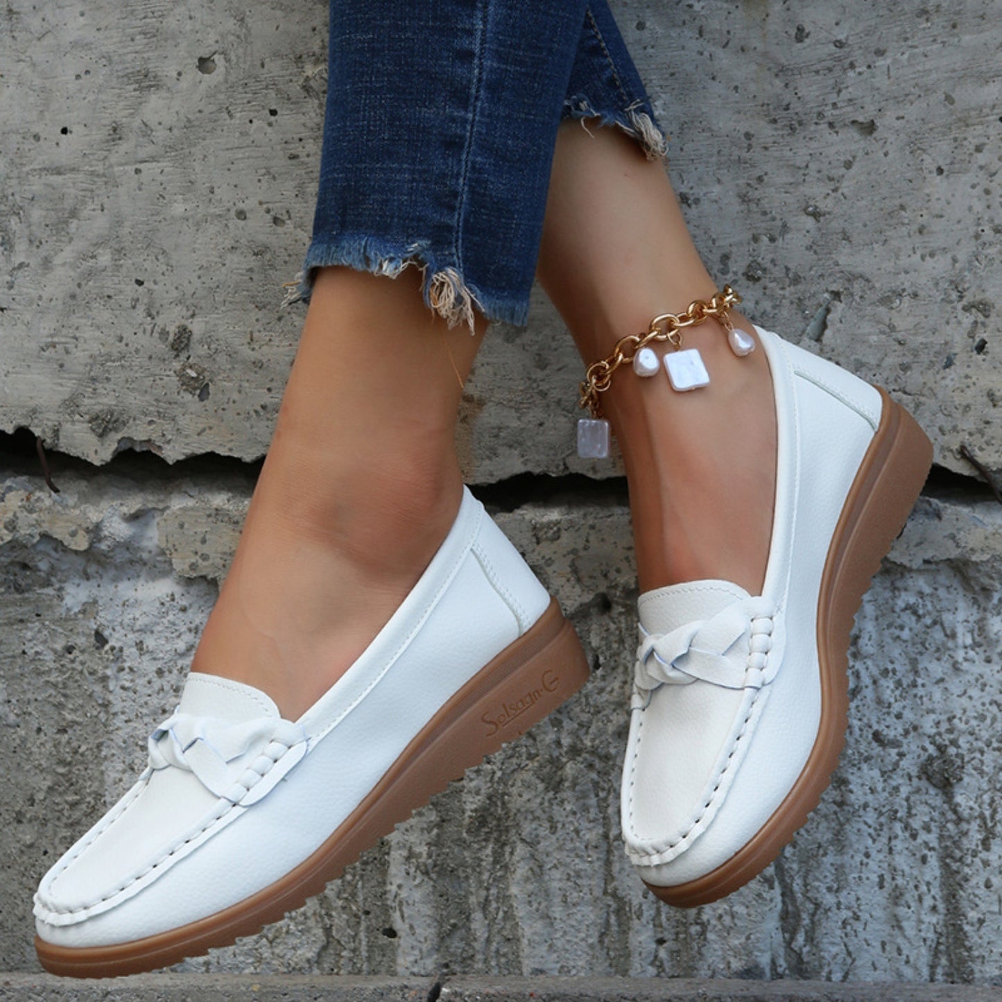 Weave Wedge Heeled Loafers-Teresa&#39;s Fashionista LLC