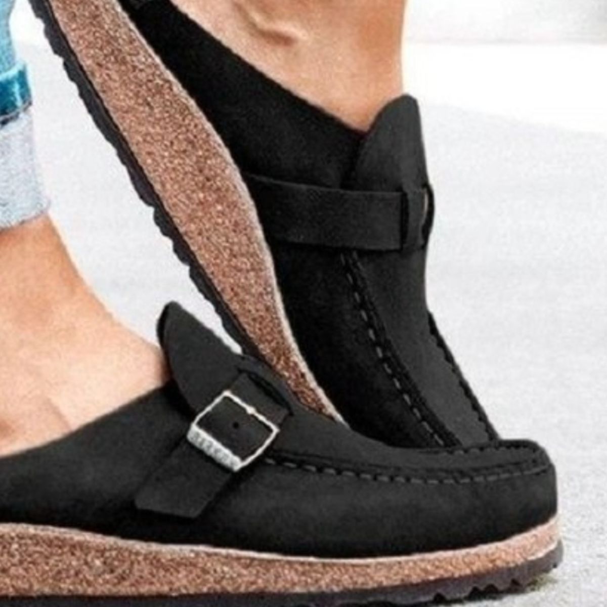 Round Toe Low Heel Buckle Loafers-Teresa&#39;s Fashionista LLC