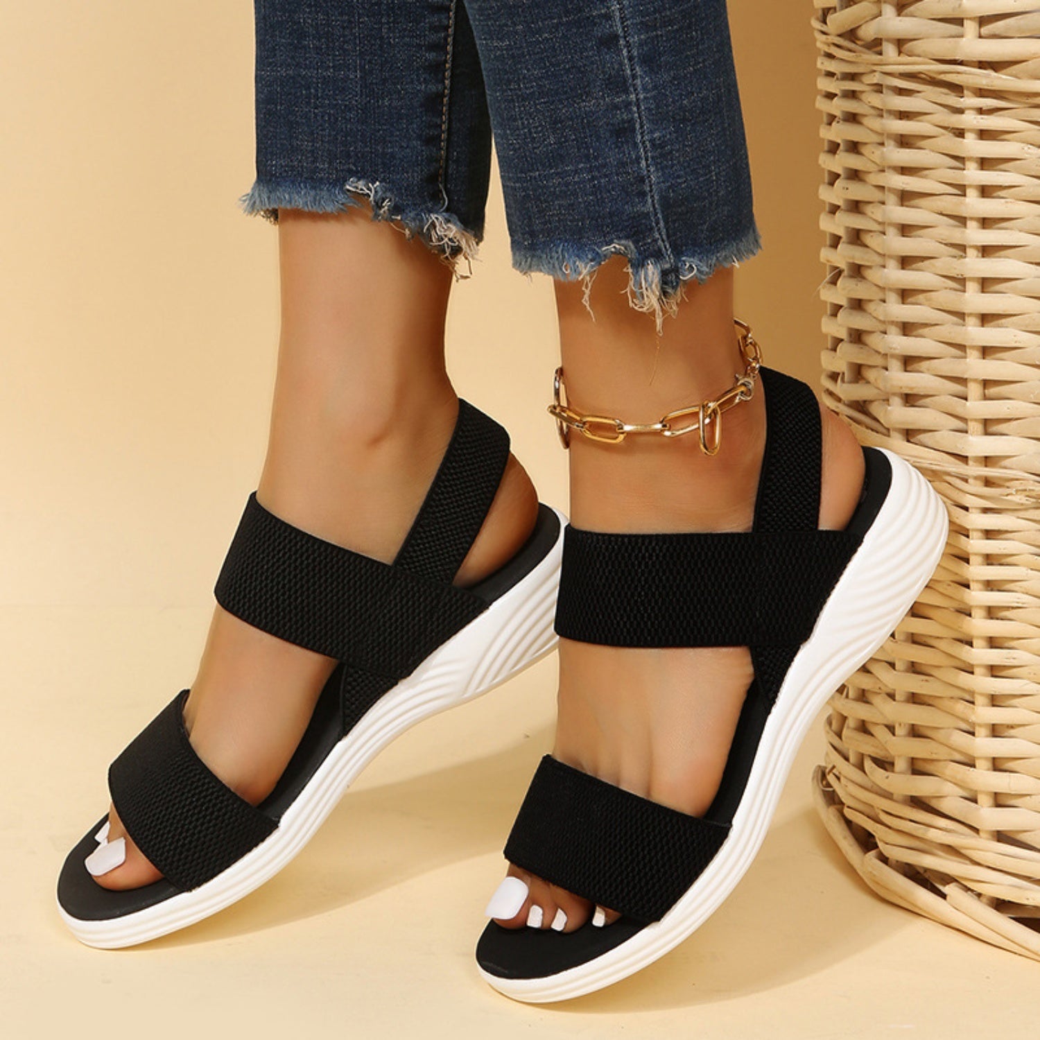 Rubber Open Toe Low Heel Sandals-Teresa&#39;s Fashionista LLC