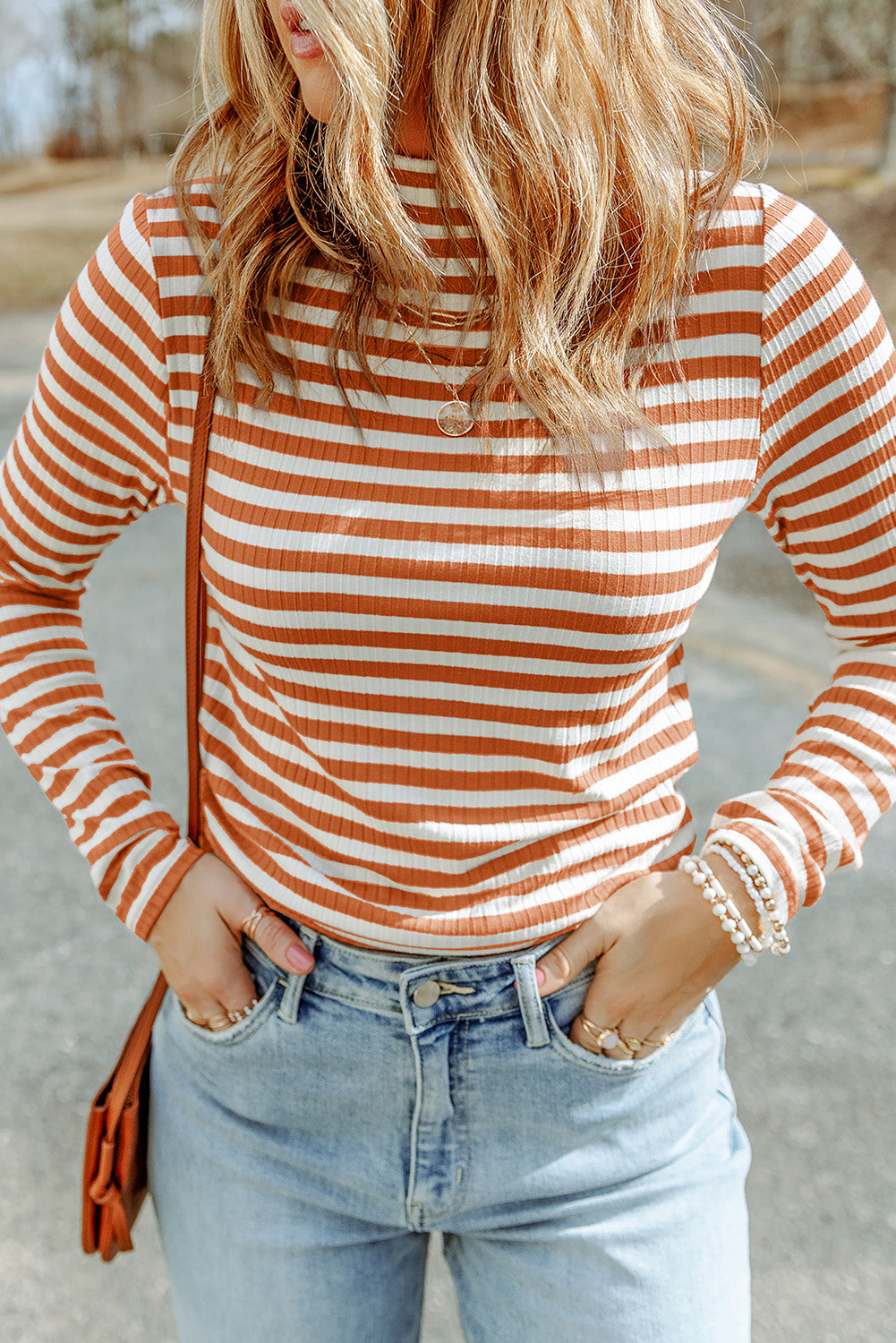 Striped Mock Neck Long Sleeve Top-Teresa&#39;s Fashionista LLC