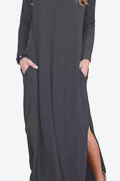 Split Long Sleeve V-Neck Maxi Dress-Teresa&#39;s Fashionista LLC