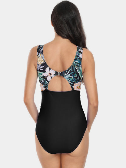 Cutout Printed Round Neck One-Piece Swimwear-Teresa&#39;s Fashionista LLC