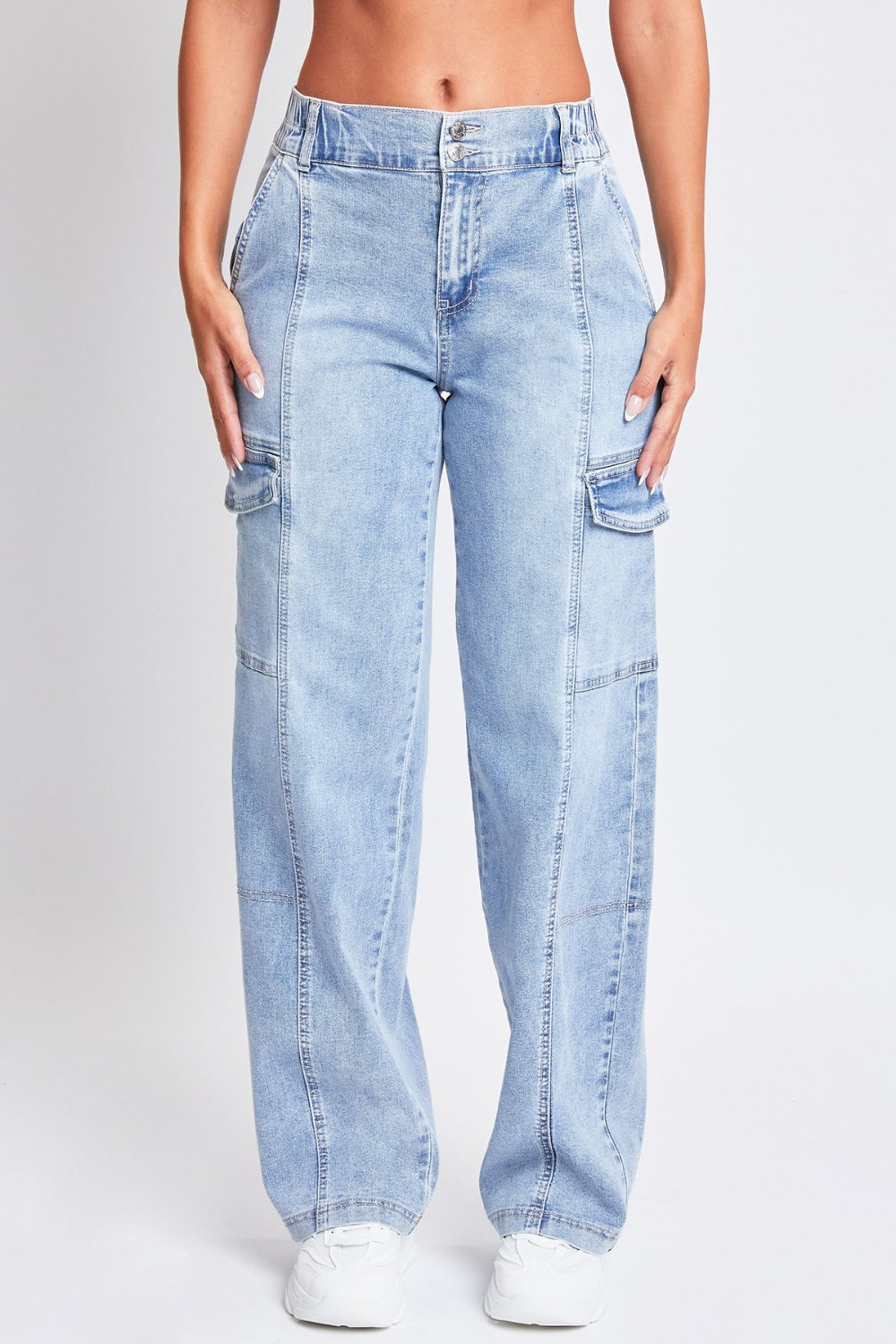 YMI Jeanswear High-Rise Straight Cargo Jeans-Teresa&#39;s Fashionista LLC