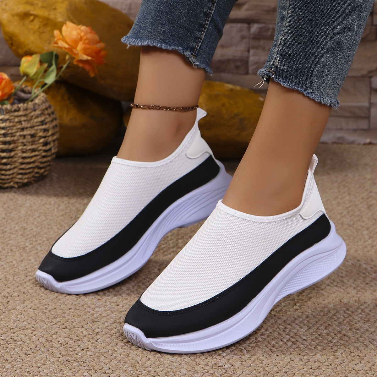 Mesh Contrast Flat Slip-Ons-Teresa&#39;s Fashionista LLC