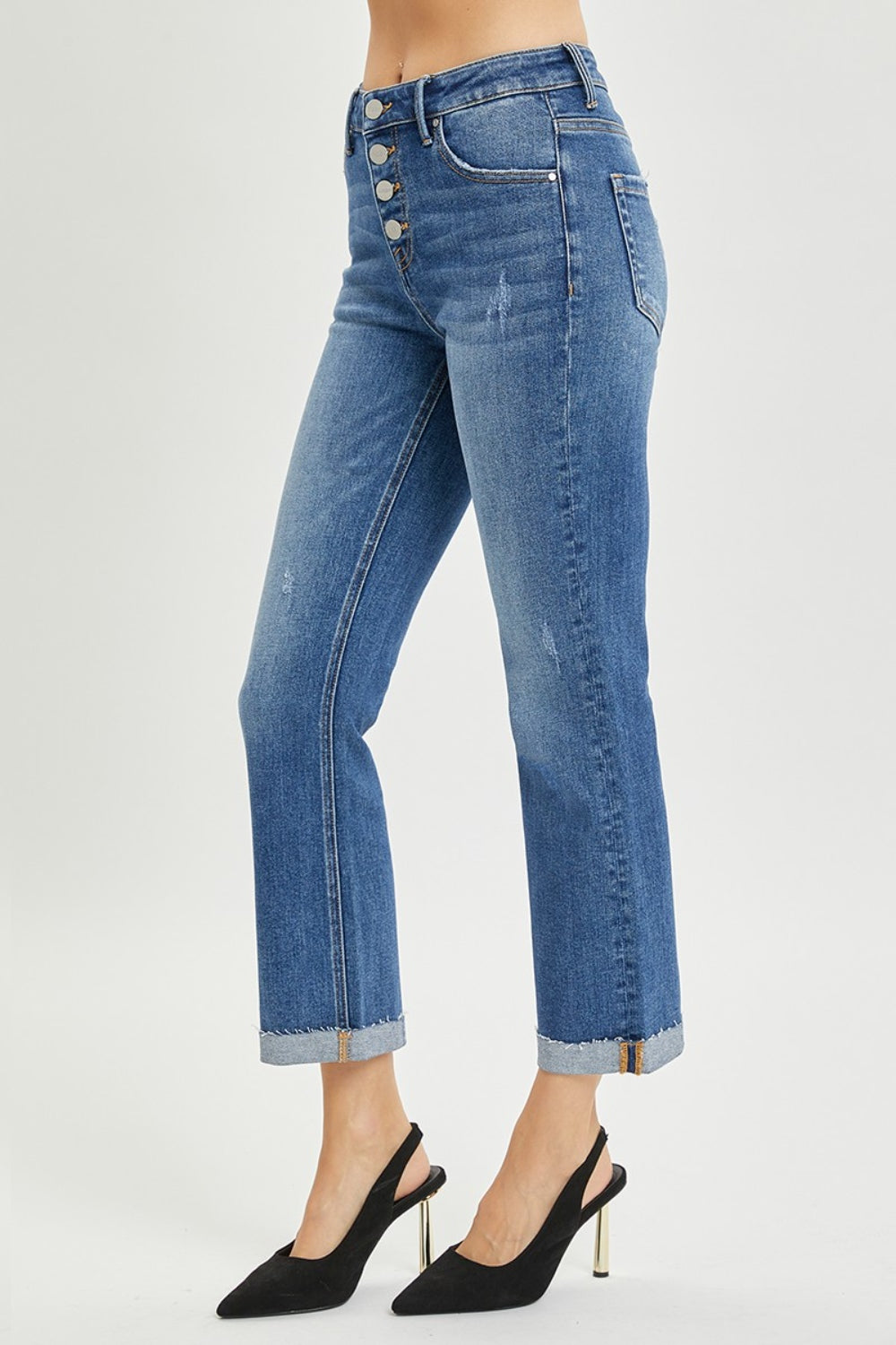 RISEN Full Size Button Fly Cropped Bootcut Jeans-Teresa&#39;s Fashionista LLC