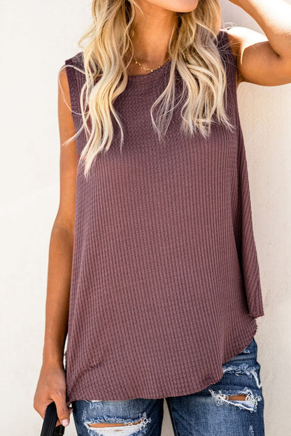 Waffle Knit Round Neck Tank-Teresa&#39;s Fashionista LLC