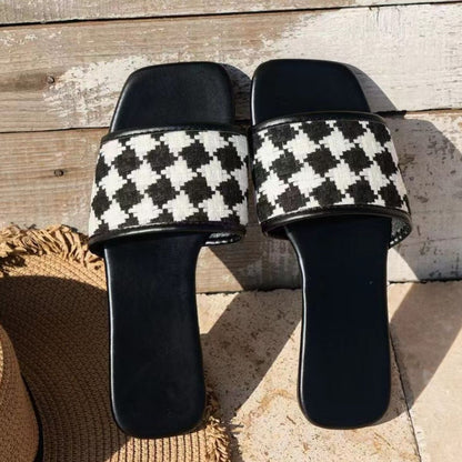 Plaid Open Toe Flat Sandals-Teresa&#39;s Fashionista LLC