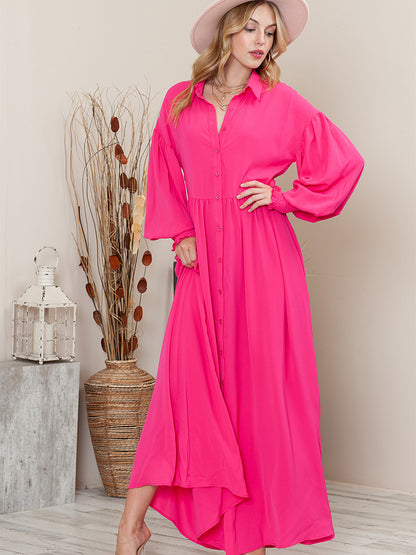 Collared Neck Button-Up Maxi Dress-Teresa&#39;s Fashionista LLC