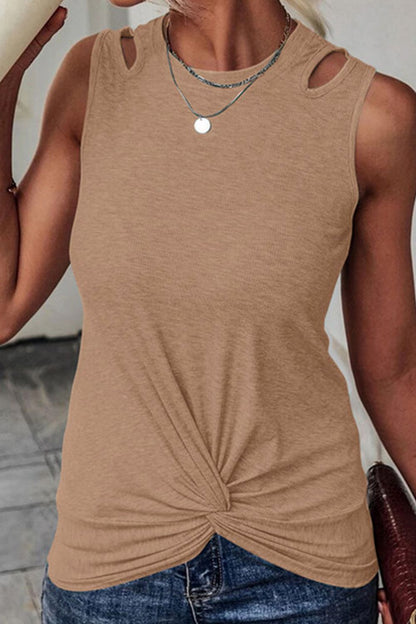 Twisted Hem Cutout Round Neck Tank-Teresa&#39;s Fashionista LLC