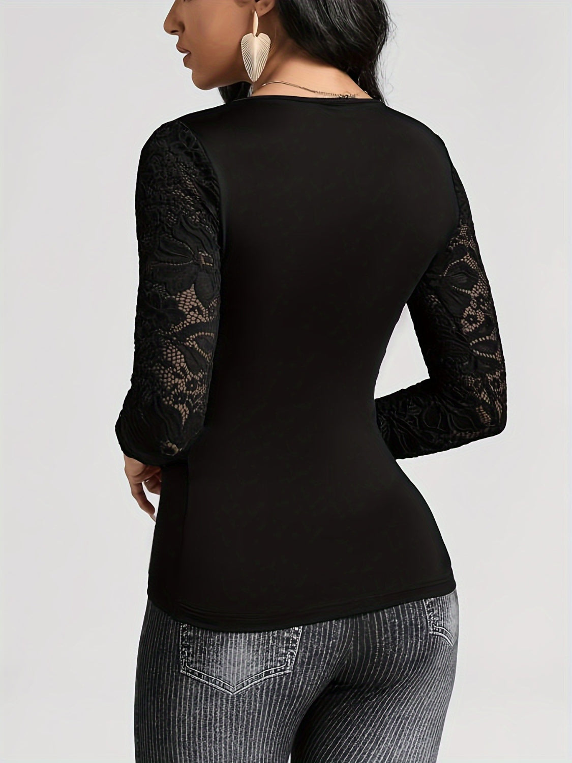 Lace Ruched Surplice Long Sleeve Top