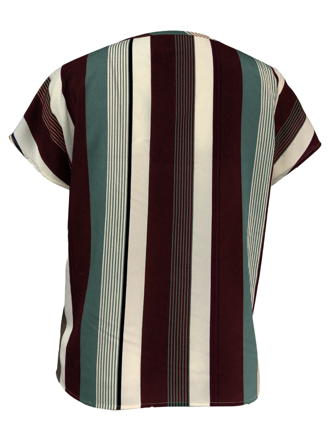 Striped Notched Short Sleeve Blouse-Teresa&#39;s Fashionista LLC