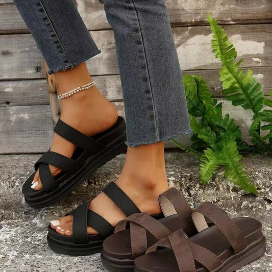 Crisscross PU Leather Flat Sandals-Teresa&#39;s Fashionista LLC