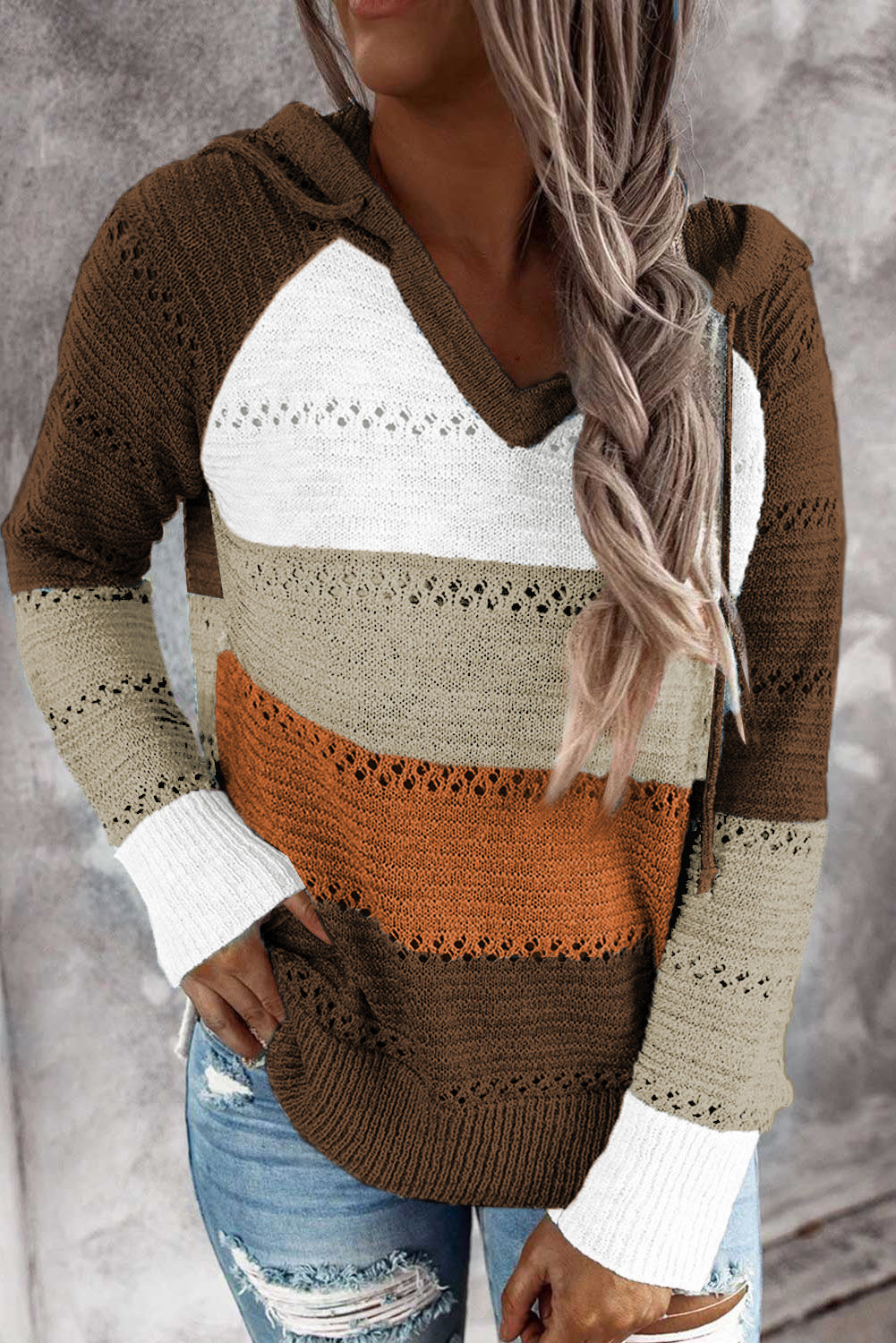 Full Size Color Block Knitted Hoodie-Teresa&#39;s Fashionista LLC