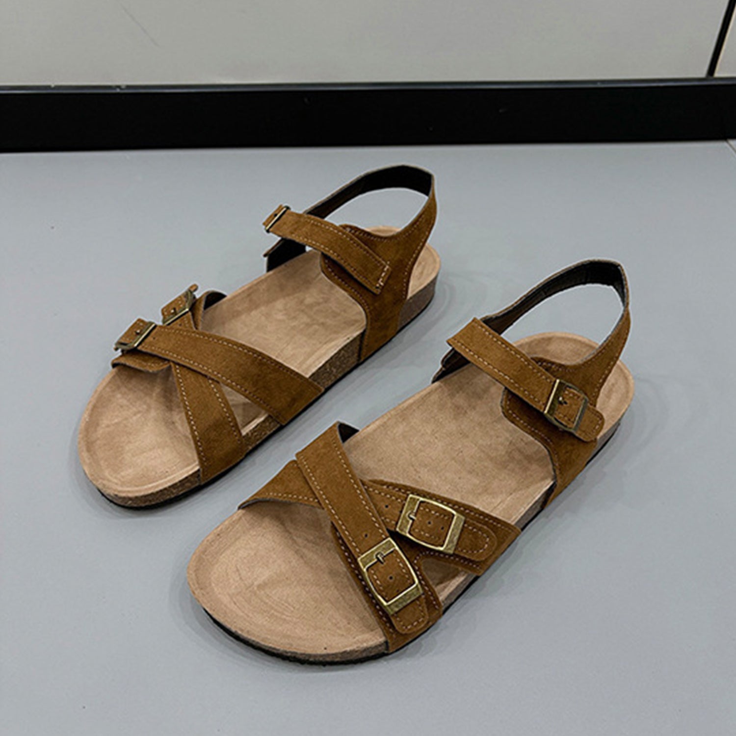 Open Toe Flat Buckle Sandals-Teresa&#39;s Fashionista LLC