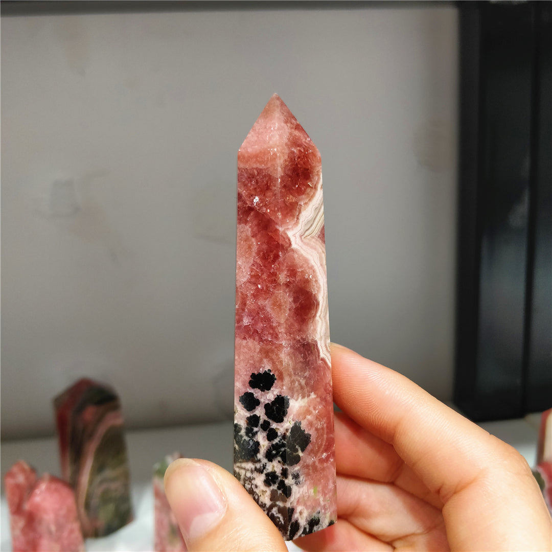 Natural Crystal Column Rhodolite Quadrangular Single Pointed Column-Teresa&#39;s Fashionista LLC