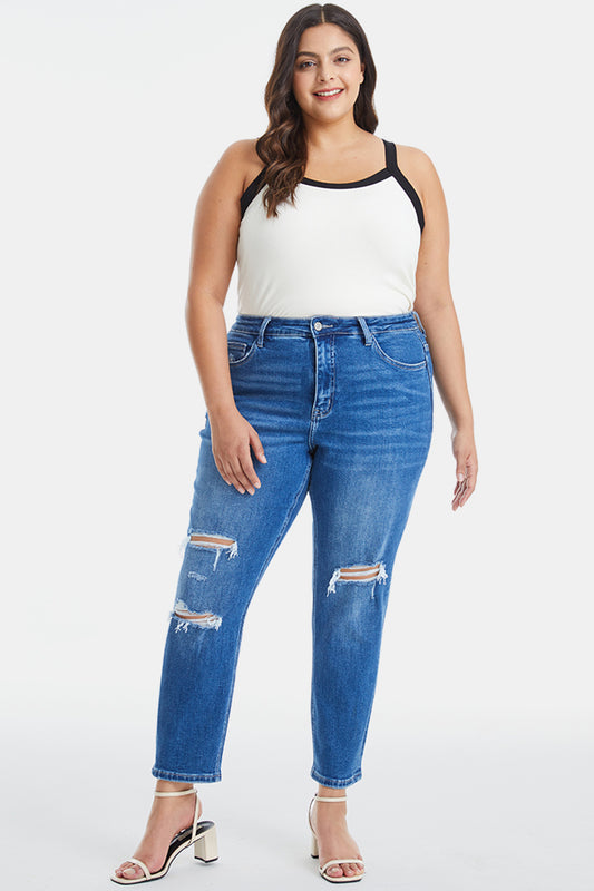 BAYEAS Full Size Distressed High Waist Mom Jeans-Teresa&#39;s Fashionista LLC